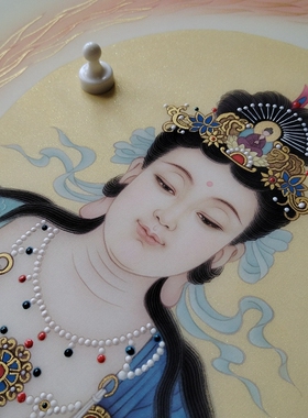 纯手绘工笔画火焰观音菩萨佛像绘画绢画国画新中式画心未装裱