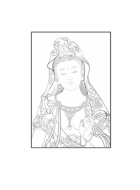 半身像 白衣观音菩萨白描底稿工笔佛像人物线稿线描纸质打印稿