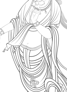 张大千敦煌菩萨白描底稿工笔画人物线稿线描实物纸质打印勾线练习