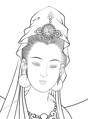 高清观音菩萨白描底稿工笔佛像人物线稿线描实物纸质打印稿非宣纸