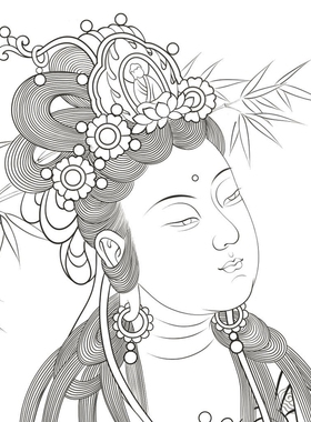 观音菩萨国画白描底稿佛像人物工笔画线稿线描实物纸质勾线过稿