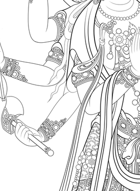 高清法海寺辩才天白描底稿工笔佛像人物线稿线描纸质打印稿非宣纸