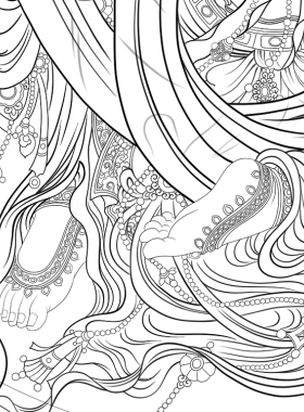 水月观音菩萨白描底稿国画工笔画人物线稿线描实物打印勾线过稿