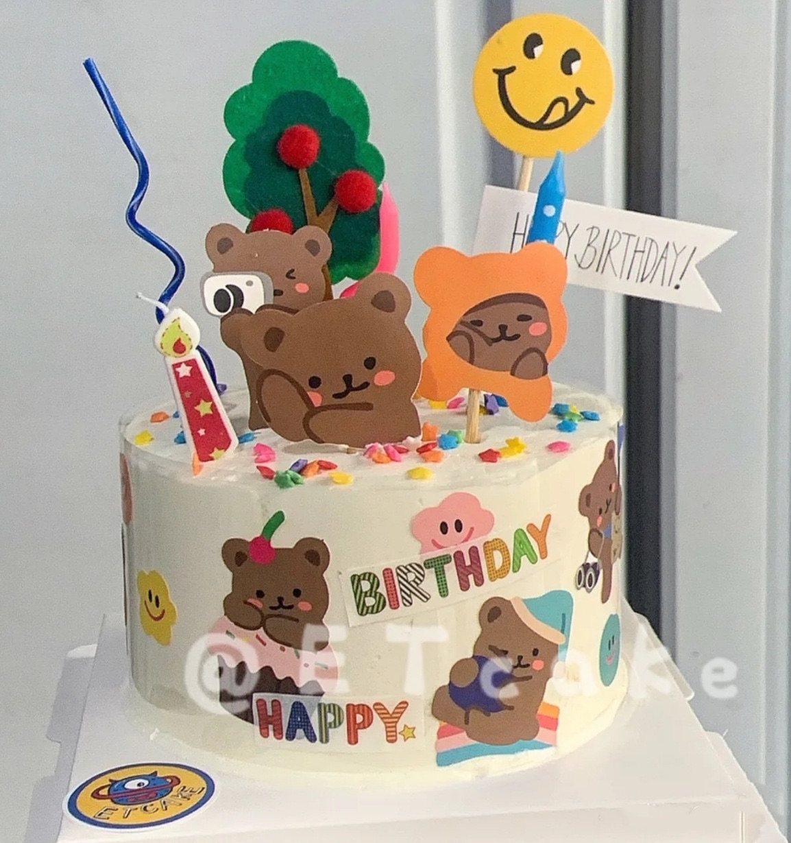 烘焙馆韩版ins风蛋糕装饰贴纸插牌卡通小熊围边小花笑脸气球,淘宝优惠券,粉丝福利购,淘宝优惠卷