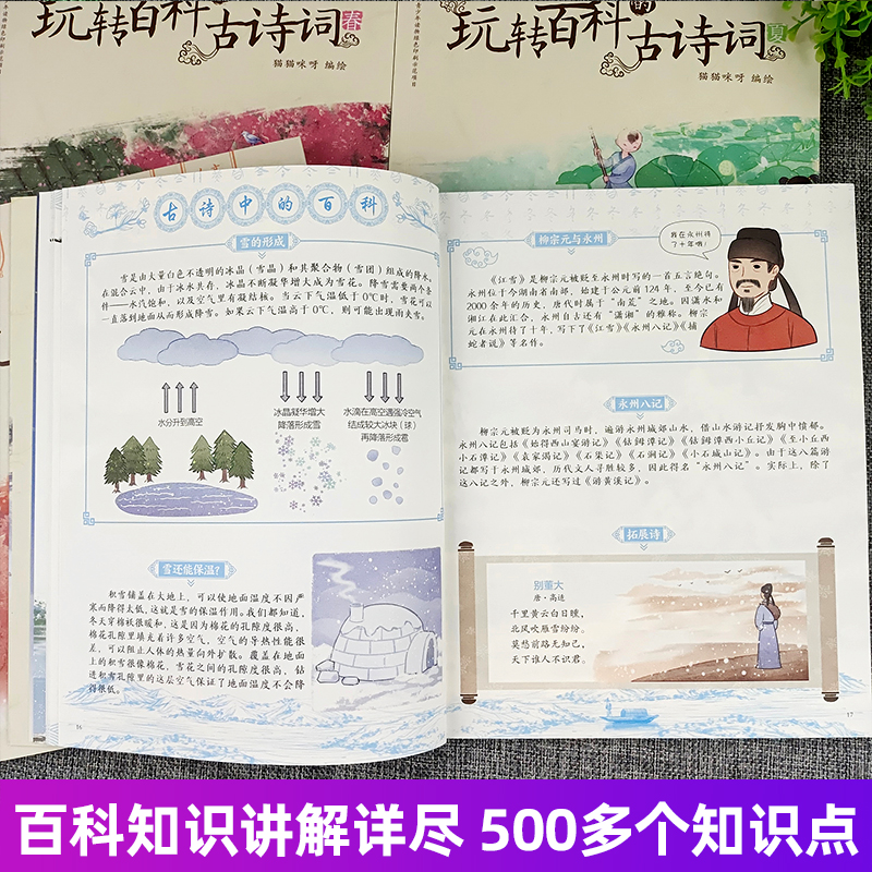 全套4册玩转百科的古诗词春夏秋冬四本小学生通用大全集人教新语文读本历史地理中国传统二十四节气75+80首绘本24必全套-图2