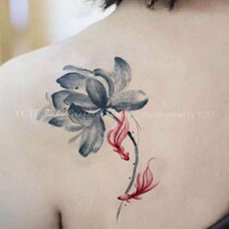 Water Ink Lotus Fish Tattoo Sticker Lotus Tattoo With Waterproof Tattoo Patch With Female Original Tattoo Patch Back Tattoo Sticker