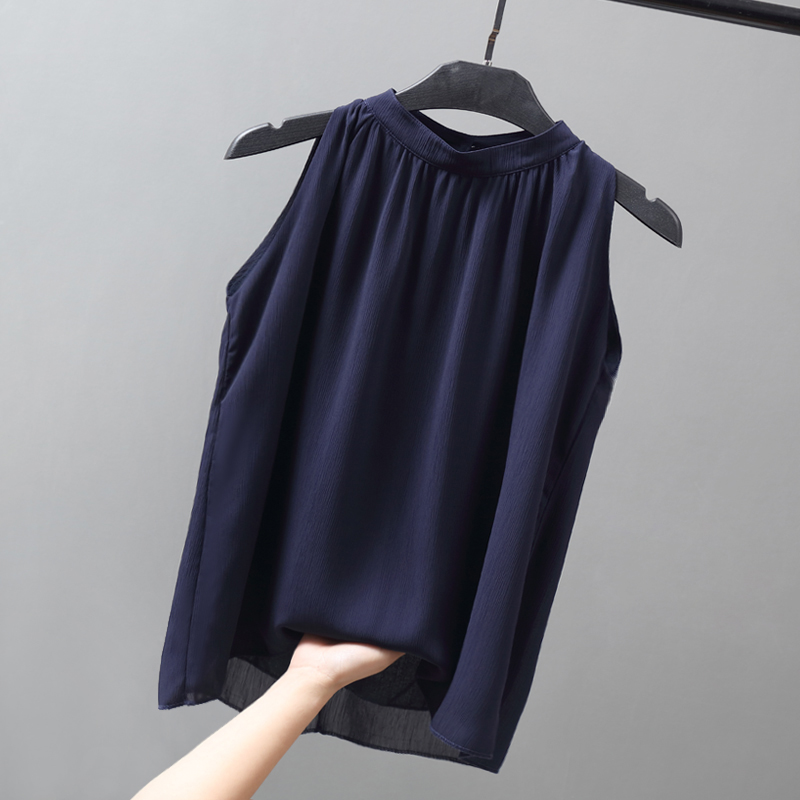 ap嗳派服饰旗舰店无袖双层雪纺白衬衫女夏季新款露肩很仙的设计感挂脖ol淑女风0