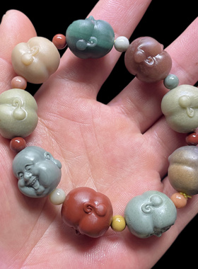 天然阿拉善玛瑙彩玉多宝手串精工雕刻佛公文玩收藏送礼推荐饰品