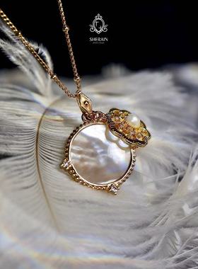 Sherain | 蕾丝梦境项链白贝母双层叠戴中古款显气质通勤百搭吊坠