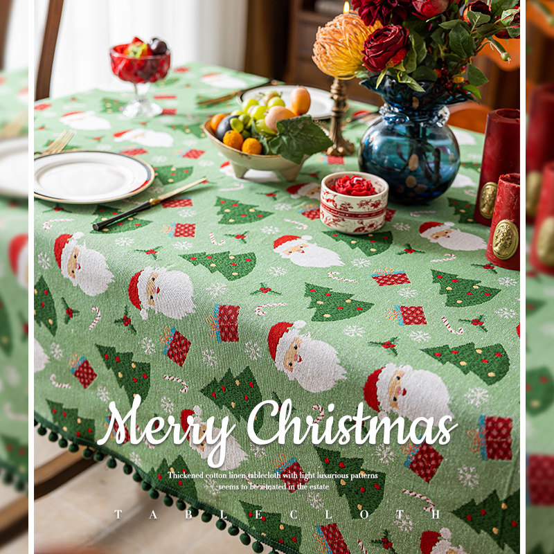 美式仿棉麻桌布圣诞节氛围台布盖布轻奢高级盖巾餐桌布艺卡通可爱,淘宝优惠券,粉丝福利购,淘宝优惠卷