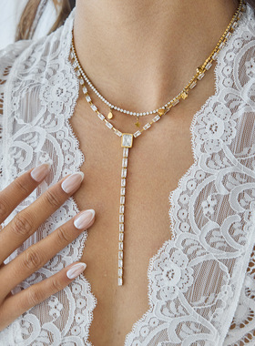 钛钢锆石轻奢毛衣项链金女秋冬高级感y字链不锈钢饰品