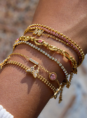 欧美不锈钢锆石手链女轻奢高级感不掉色钛钢饰品爆款