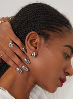 ins欧美18k金不锈钢水滴形交错开口戒指小众设计感高级简约指环