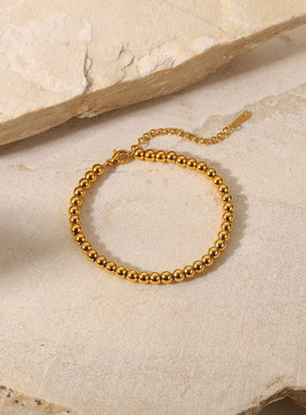 INS风欧美新款钛钢手链 18K金钢珠手链不锈钢几何型女式手链饰品