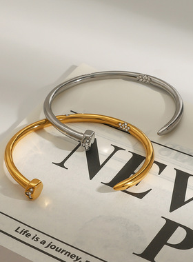 欧美钛钢手镯女不掉色开口镯子轻奢高级感不锈钢饰品