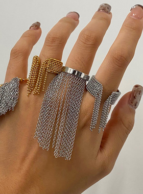 欧美不锈钢流苏戒指高级感小众指环18k金钛钢手饰品rings