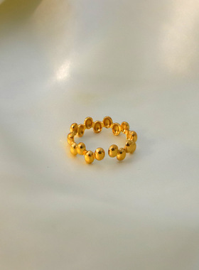 小众设计新款钛钢电镀18k金不锈钢 INS热销法式小金豆豆开口戒指