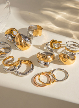 欧美不锈钢花朵戒指高级感ins指环首饰饰品钛钢夸张rings