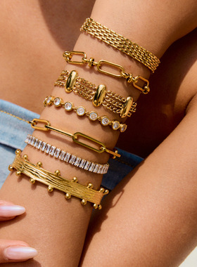 欧美不锈钢锆石手链女轻奢高级感不掉色钛钢饰品爆款