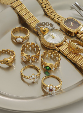 欧美表带戒指钛钢不掉色女小众设计指环不锈钢饰品rings