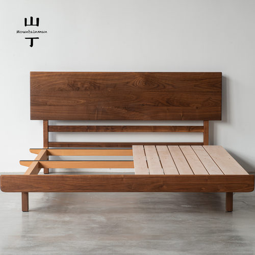 山丁 平檐床 原创复古原木齐边实木床主卧双人简约黑胡桃樱桃白蜡 - 图1