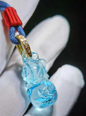 海蓝色男女葫芦挂件古法琉璃
