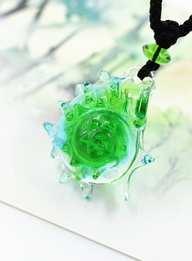 包邮绿色海之情古法情侣琉璃吊坠