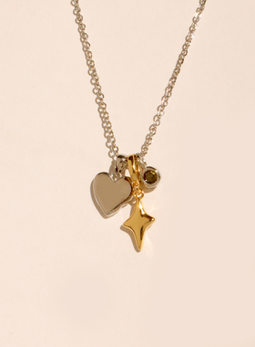 JILIFANG 日系高保色爱心星芒镶锆石时髦ins吊坠可拆卸锁骨链项链