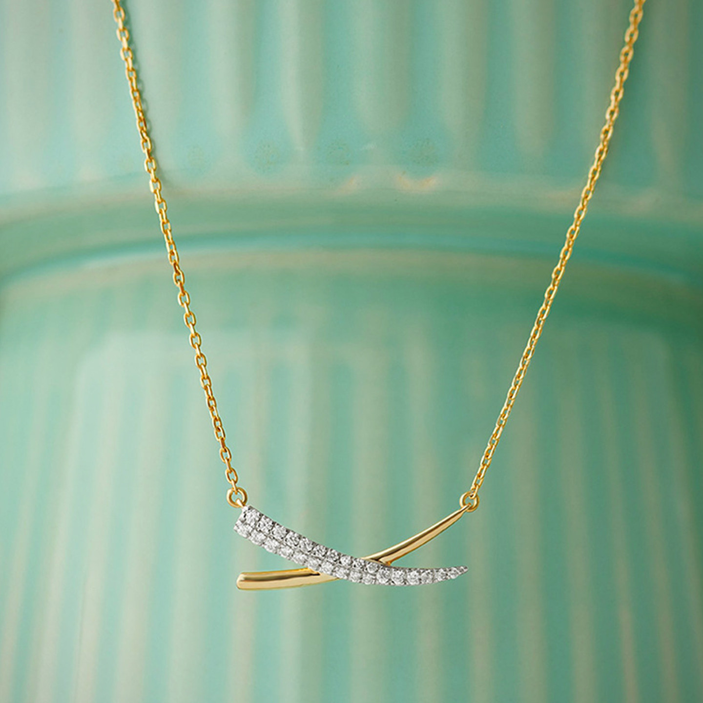 JILIFANG 通体S925银微镶5A高碳满钻交叉X线条精致礼物项链锁骨链,淘宝优惠券,粉丝福利购,淘宝优惠卷