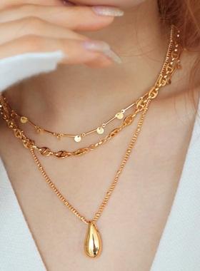 极简水滴18K镀金色项链