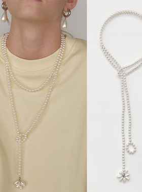 经典复古串珠超长珍珠项链