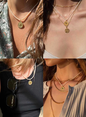 JILIFANG浮雕金币天然珍珠项链