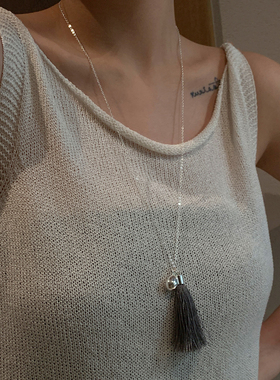 新款韩国时髦小众高级感水滴吊坠简约百搭毛衣链长款毛线流苏项链