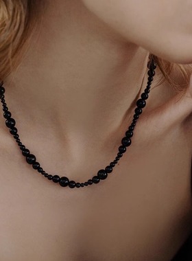 黑玛瑙渐变大小圆珠项链