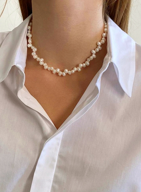 巴洛克天然珍珠交叉编织项链