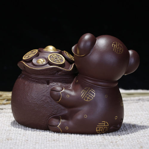 金猪纳福 茶宠 原矿紫泥 宜兴紫砂雕塑 做工精致高档茶宠摆件 - 图2