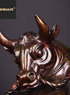 ATPEUN高档高端手工大漆器陶瓷牛摆件招财牛镇宅家居饰品仿古工