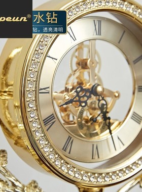 ATPEUN轻奢欧式客厅桌面创意书房鹿座钟摆件简约家居装饰时钟高档