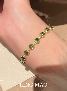 森系爆闪绿色方糖仿锆石手链气质