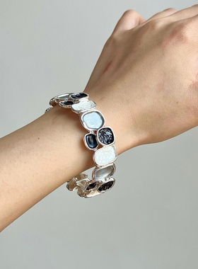 S925纯银中古不规则方形拼接手镯