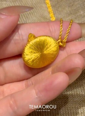 椭圆金色拉丝蝴蝶闪钻吊坠项链女