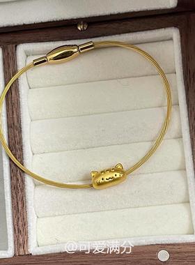 S925纯银小猫金色手链精致高级感