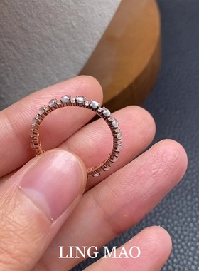 冰透蛋面仿排钻戒指小众设计轻奢