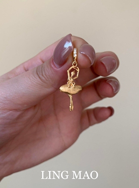 芭蕾舞女孩金色吊坠项链时尚百搭