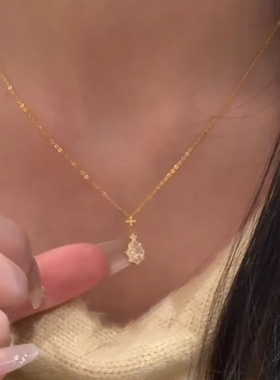 悬浮水滴粉闪钻镶边细钻项链女款