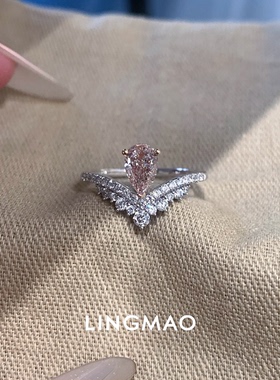 韩系爆闪满钻粉色锆石戒指高级感