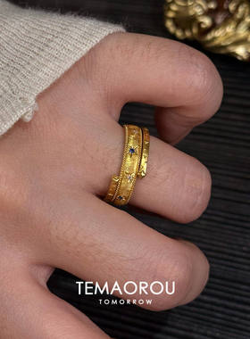 梦幻行星金色闪钻宽口戒指高级感