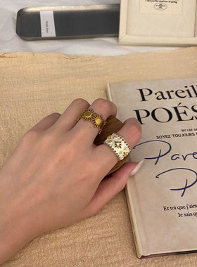 中古vintage镂空太阳花戒指小众