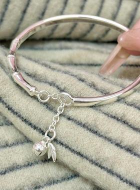 新中式银色亮面竹节铃铛叶片手镯