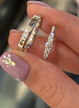 复古简约仿单钻素圈情侣对戒轻奢